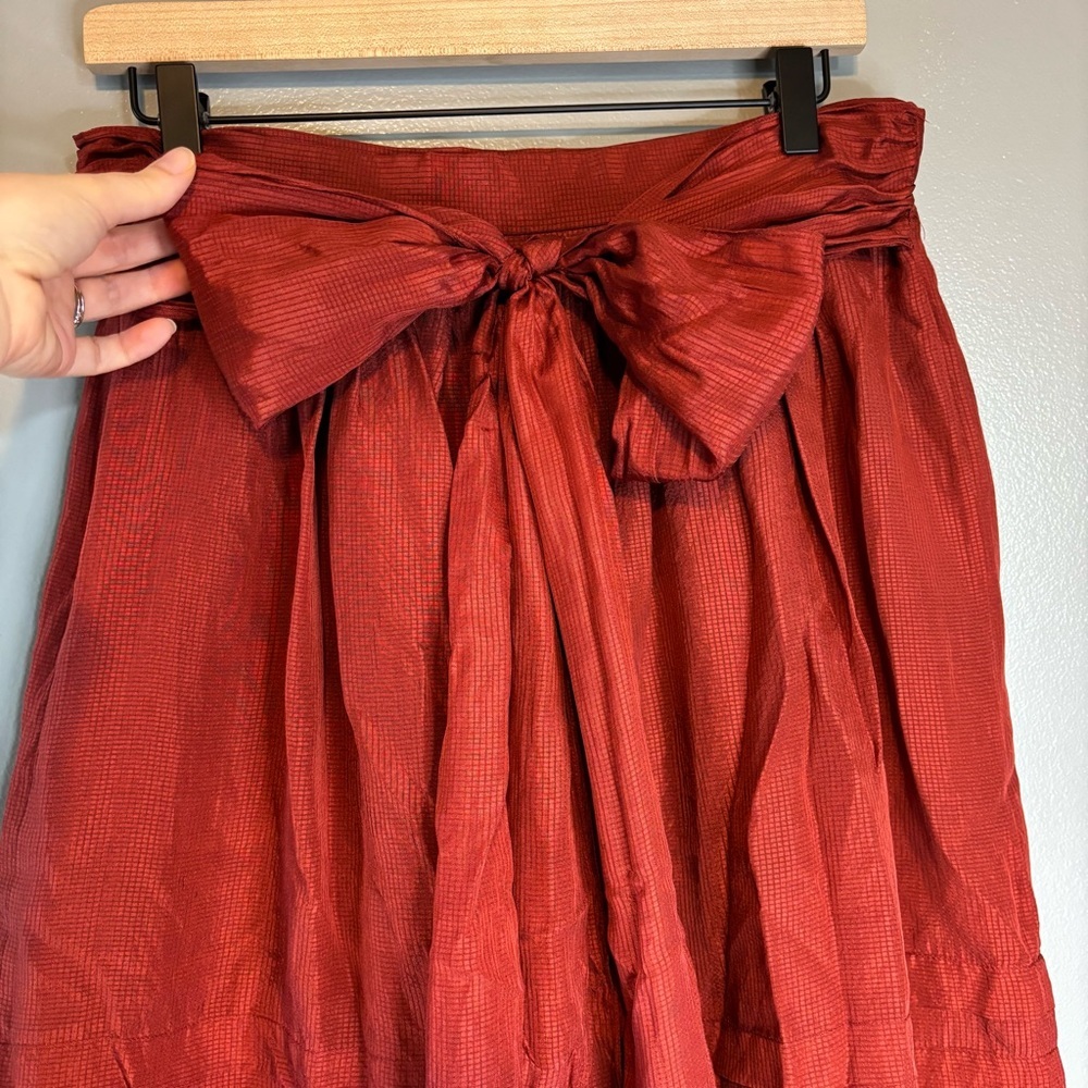 Vera Wang Lavender Label sz 6 Silk Pleated A-Line Skirt Bow Red - Picture 2 of 10